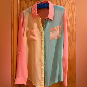 edge Coral and Royal Blue Colorblock Top